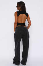 Bring The Style Low Rise Wide Leg Jeans Black Acid Wash