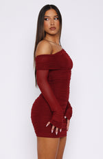 I Feel Love Long Sleeve Mini Dress Burgundy