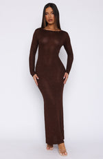 Divine Timing Long Sleeve Sequin Knit Maxi Dress Chocolate