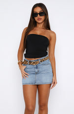 Know It All Low Rise Denim Mini Skirt Mid Blue