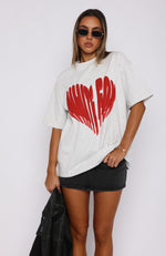 Love Burst Oversized Tee Grey Marle