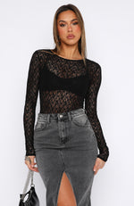 Later Than Usual Lace Bodysuit Black