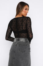 Later Than Usual Lace Bodysuit Black