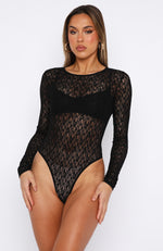 Later Than Usual Lace Bodysuit Black