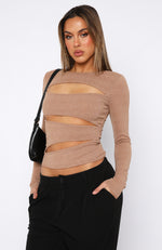 Wait Is Over Long Sleeve Top Mocha