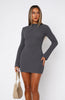 Get On Down Long Sleeve Knit Mini Dress Charcoal