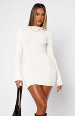 Get On Down Long Sleeve Knit Mini Dress Off White