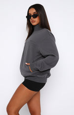 Just The Beginning Zip Front Sweater Charcoal