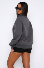 Just The Beginning Zip Front Sweater Charcoal