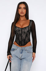 A Good Night Lace Long Sleeve Bustier Black