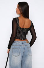 WOW!NITE - Long-Sleeve Lace Bustier Top
