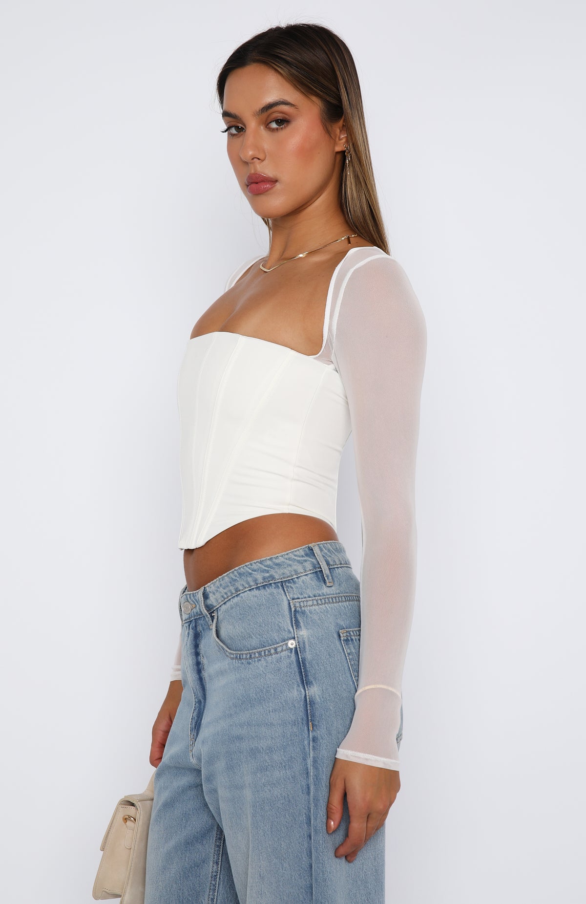 Notice Me Long Sleeve Bustier White | White Fox Boutique US