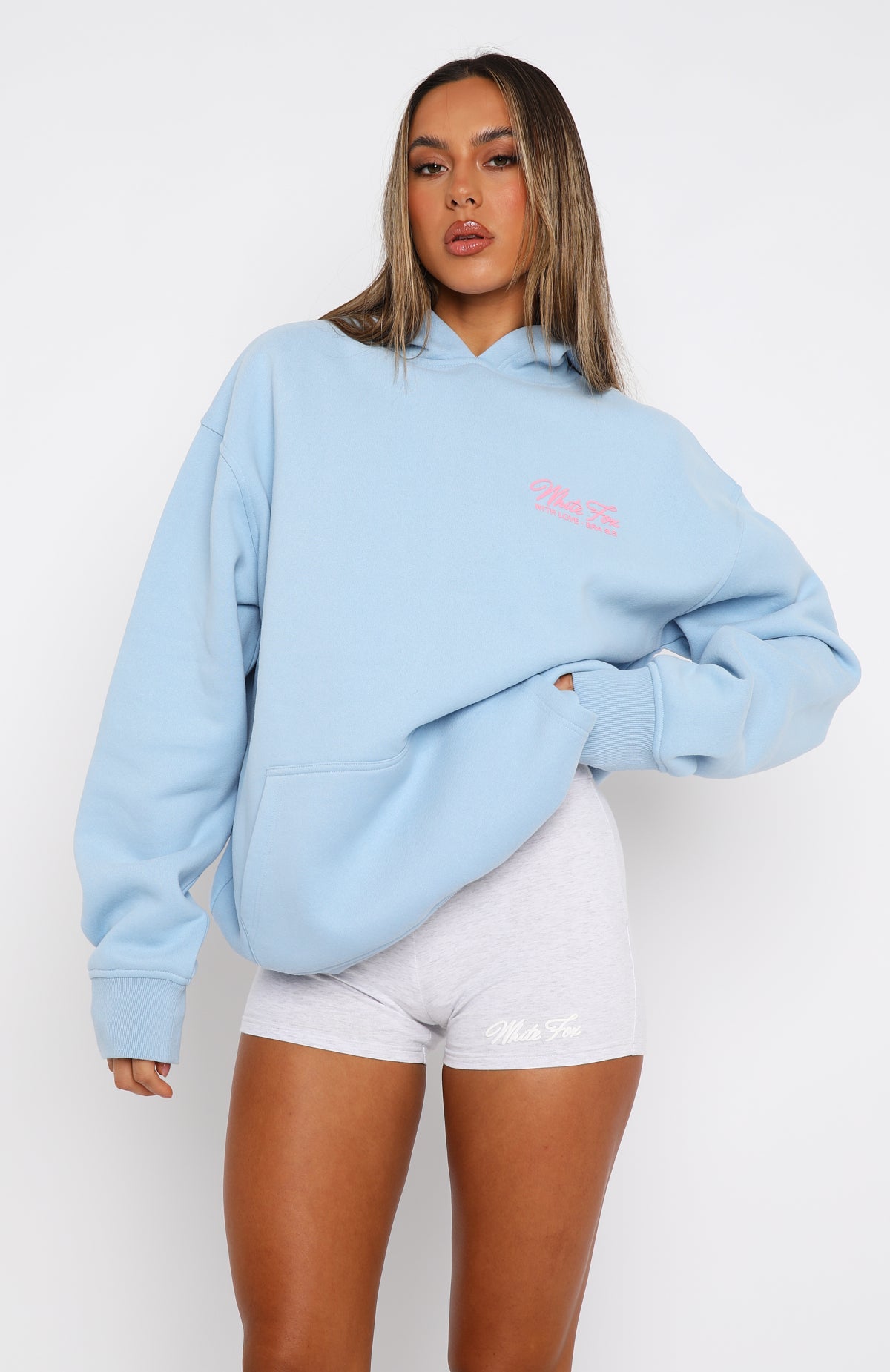 With Love & Kisses Oversized Hoodie Baby Blue | White Fox