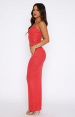 Star Shining Sequin Knit Maxi Skirt Red