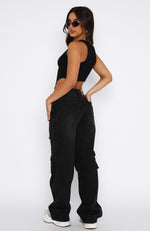 Tell Me Your Secrets Low Rise Wide Leg Jeans Washed Black