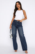 Always Be Friends Mid Rise Straight Leg Jeans Mid Blue Wash