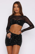 Party Don't Stop Sequin Mini Skirt Black