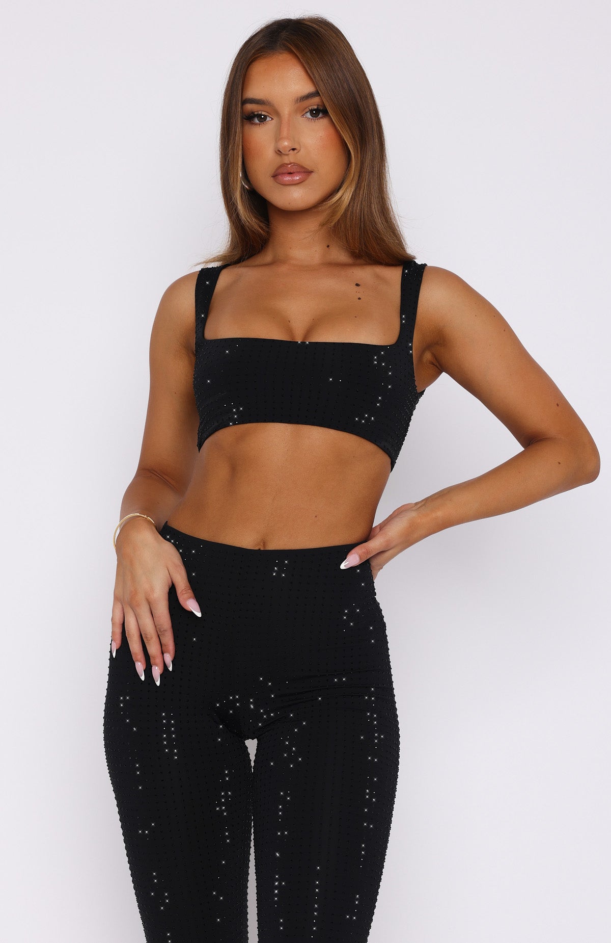 Running Late Embellished Crop Black | White Fox Boutique US