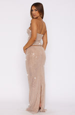 Good Vibes Only Embellished Maxi Skirt Beige