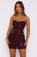 Disco Ball Embellished Mini Dress Wine