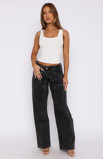 Luna Low Rise Wide Leg Jeans Washed Black