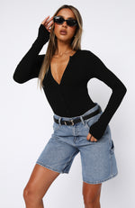 Never Be Tamed Long Sleeve Bodysuit Black