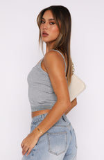 Make It A Date Ribbed Top Grey Marle