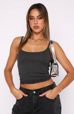 Make It A Date Ribbed Top Charcoal