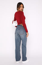 Make The First Move Low Rise Straight Leg Jeans Dark Blue Wash