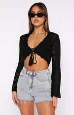 When You Know Long Sleeve Crochet Top Black