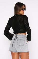 When You Know Long Sleeve Crochet Top Black