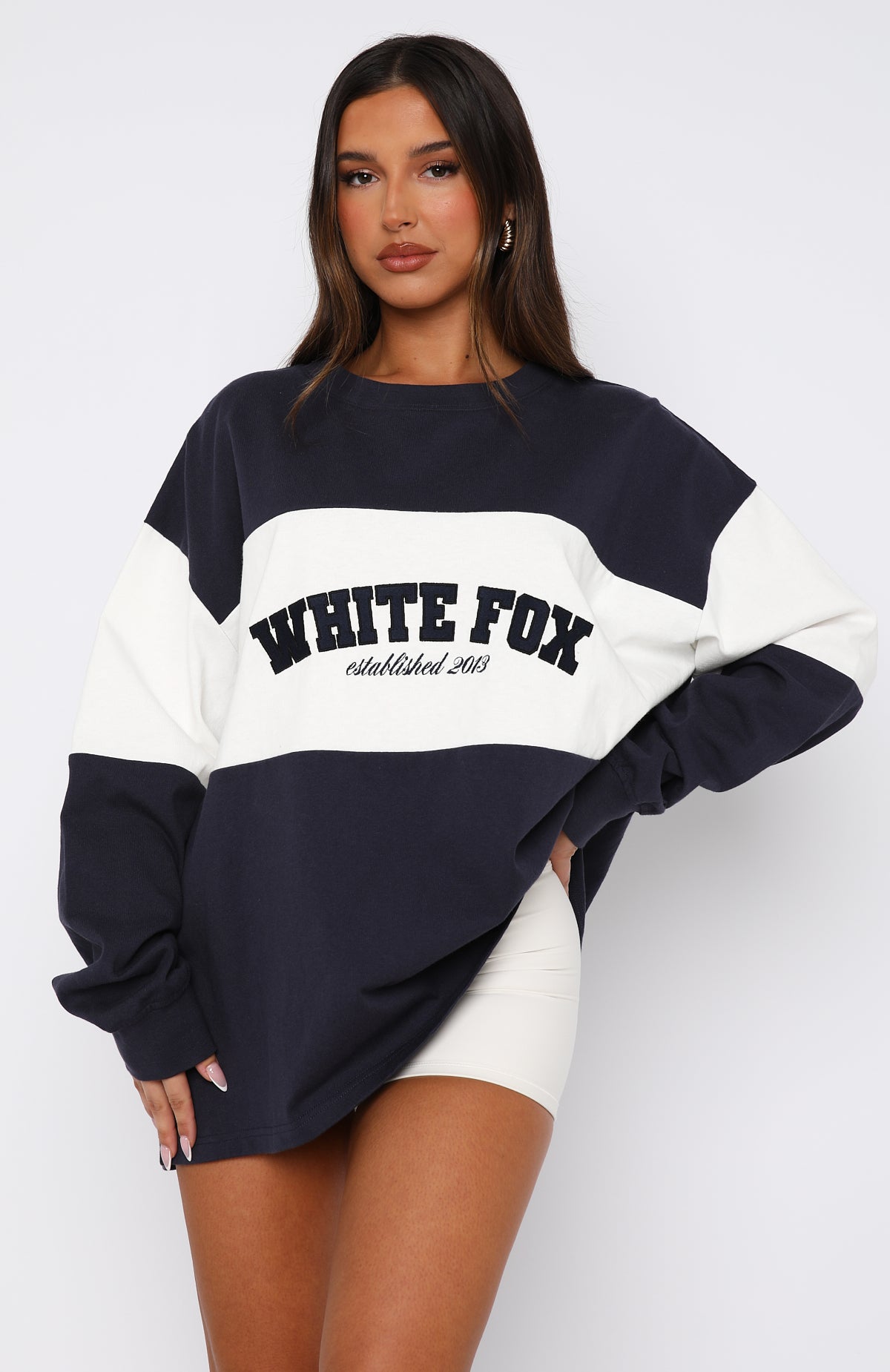 Need You More Long Sleeve Oversized Tee Navy | White Fox Boutique US