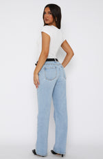 Unmatched Studded Mid Rise Straight Leg Jeans Cerulean Wash