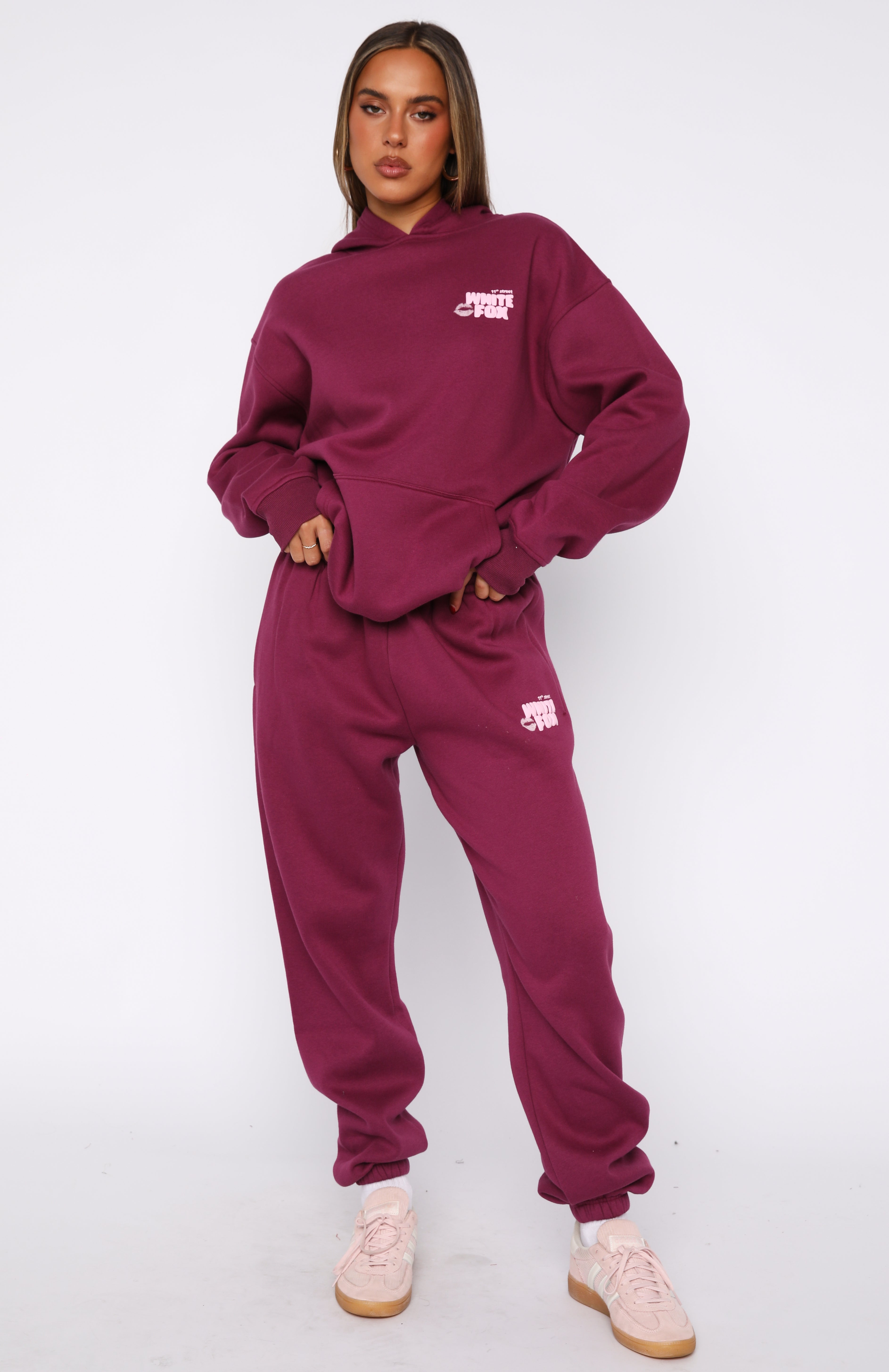 11th Street Sweet Kisses Oversized Hoodie Very Berry | White Fox