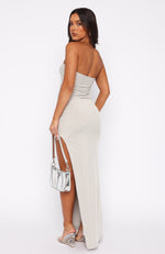 Notable Mentions Strapless Maxi Dress Light Grey