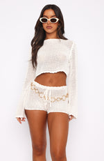 Want To Want Me Long Sleeve Crochet Top White