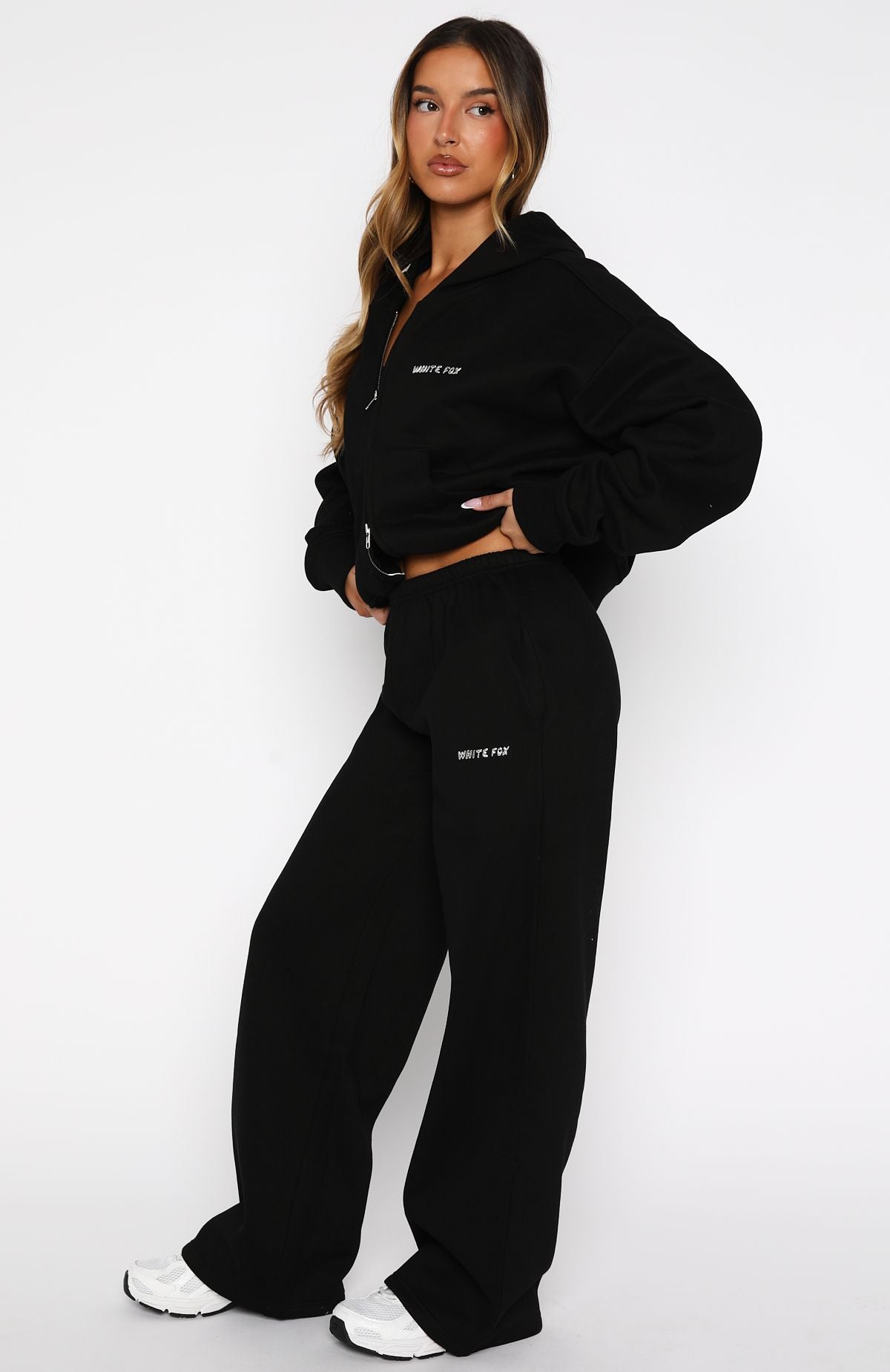 Test Drive Wide Leg Sweatpants Black | White Fox Boutique US