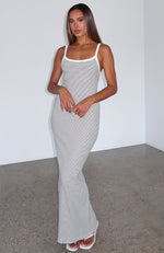 Let Me Live Ribbed Maxi Dress White/Green Stripe