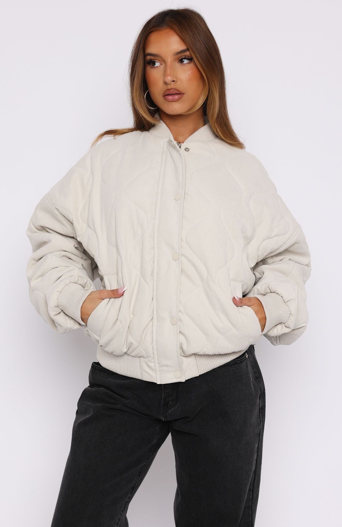 Soft Love Bomber Jacket Beige | White Fox Boutique US