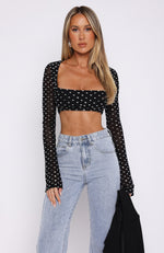 Night Lights Embellished Long Sleeve Top Black