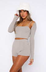 Don't Choose Two Piece Knitted Crop Taupe