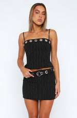 Emo Doll Mini Skirt Black Pinstripe