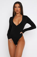 Just Be Yourself Long Sleeve Bodysuit Black