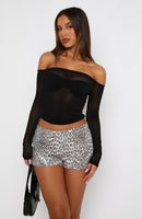 Old News Sequin Shorts Leopard