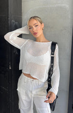 Mixed Emotions Long Sleeve Crochet Top Off White