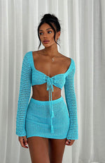 Give Me Something Crochet Mini Skirt Blue