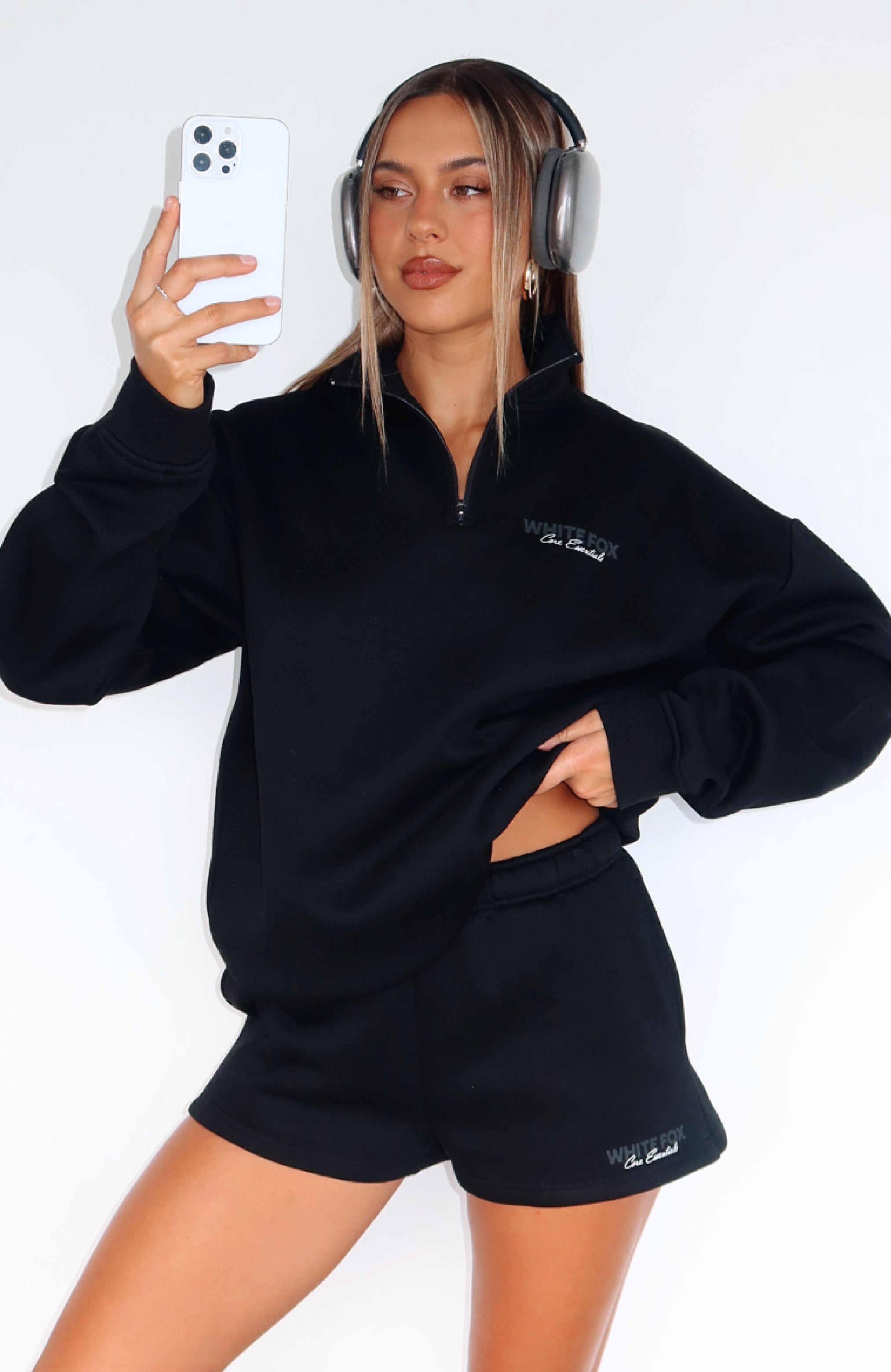 Core Essentials Oversized Hoodie Black | White Fox Boutique US