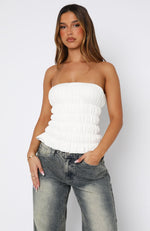 On To Something Strapless Top White
