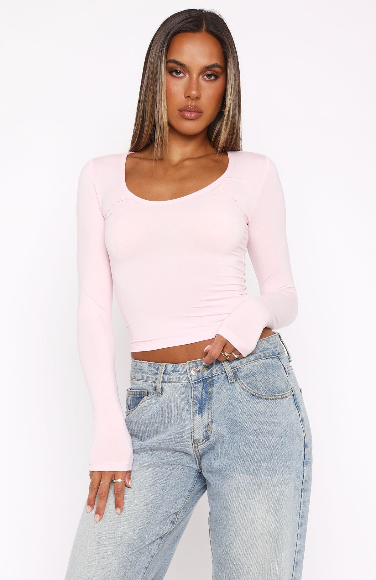 Show You The World Long Sleeve Top Baby Pink | White Fox Boutique US