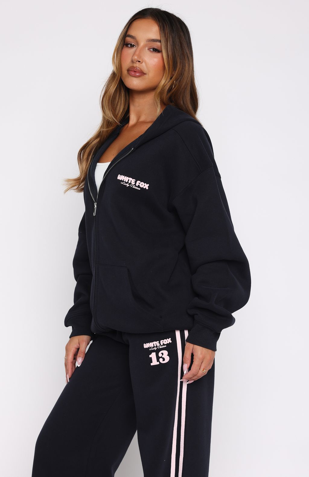 Lucky Thirteen Charise Zip Front Hoodie Navy | White Fox Boutique US